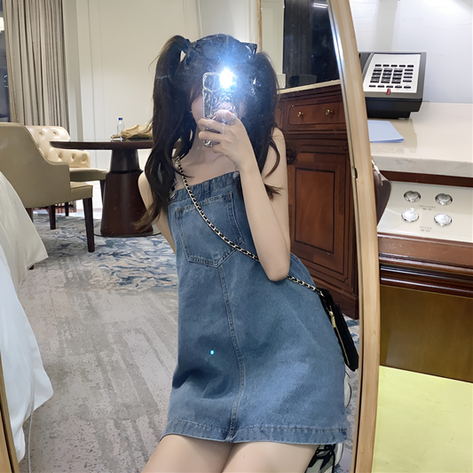BELVOIR – A-Line Denim Mini Suspender Dress