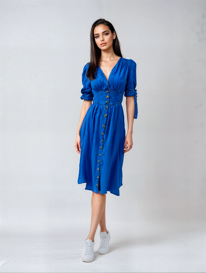 MILENA – Vintage Denim Waist-Cinch Dress