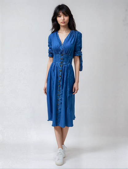 MILENA – Vintage Denim Waist-Cinch Dress