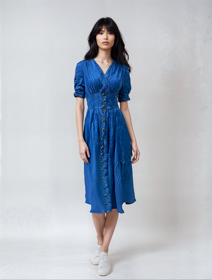 MILENA – Vintage Denim Waist-Cinch Dress