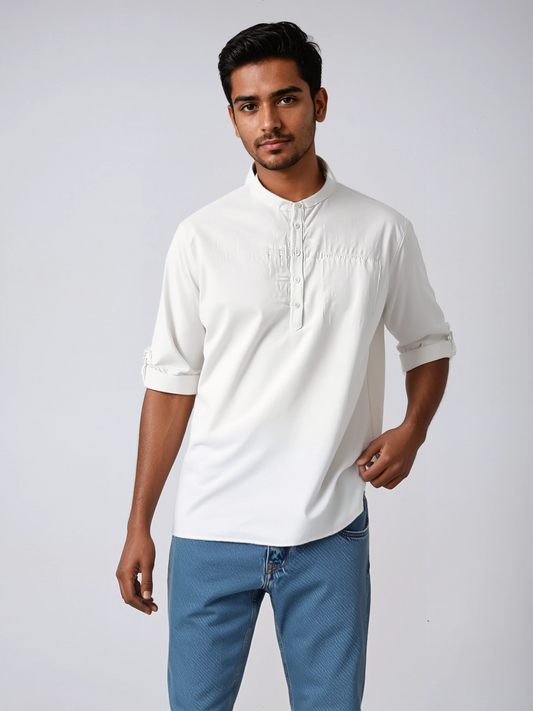 CÔTE BLANCHE – Relaxed Fit Cotton-Linen Collar Shirt