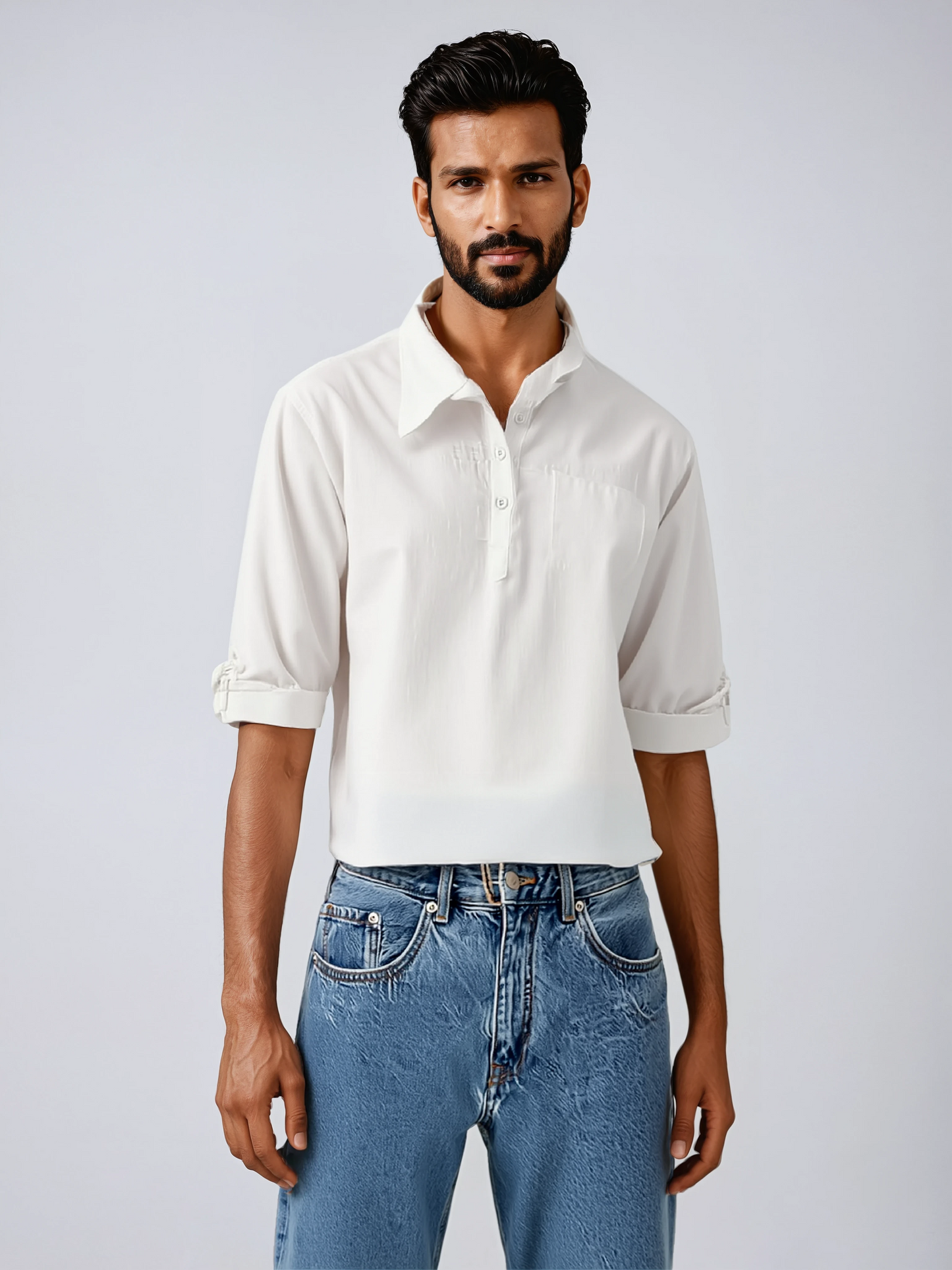 CÔTE BLANCHE – Relaxed Fit Cotton-Linen Collar Shirt