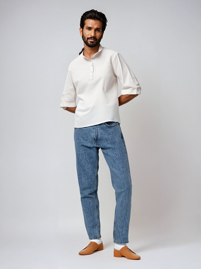CÔTE BLANCHE – Relaxed Fit Cotton-Linen Collar Shirt