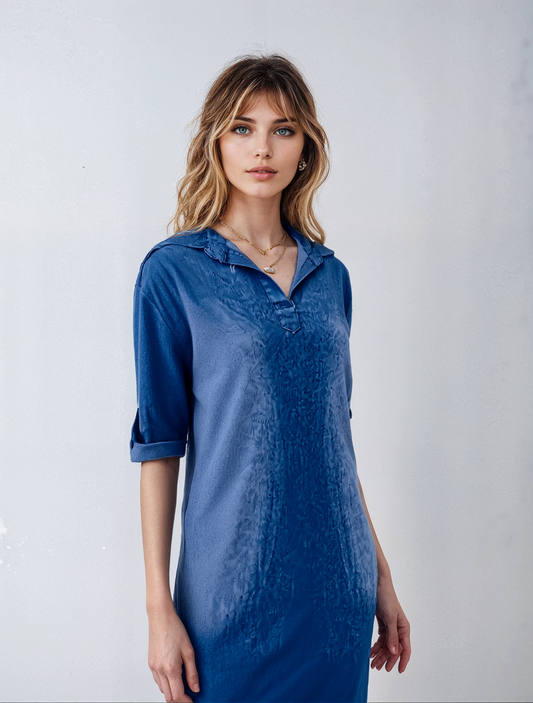 SOLÈNE – Relaxed Washed Denim Midi Dress