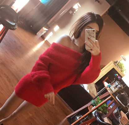 MAËVA – Plush Kiss Off-Shoulder Dress