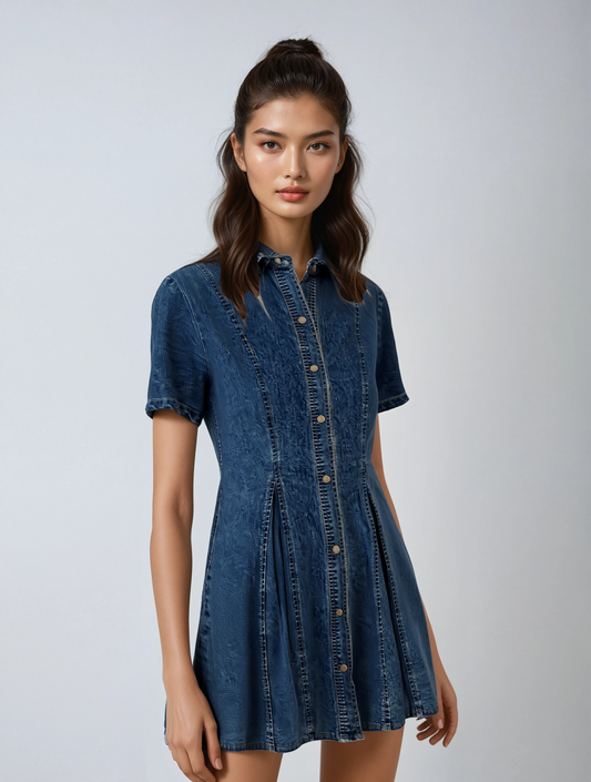 VALENCIA – Sculpted Waist Denim Mini Dress
