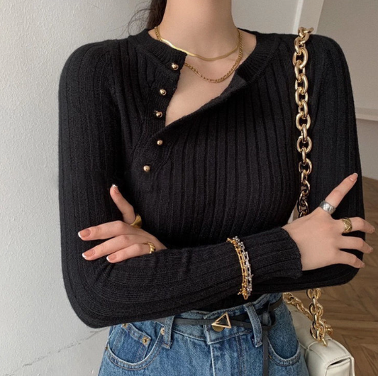 Loïse – Buttoned Soft-Rib Knit Top