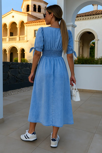 MILENA – Vintage Denim Waist-Cinch Dress
