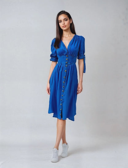 MILENA – Vintage Denim Waist-Cinch Dress